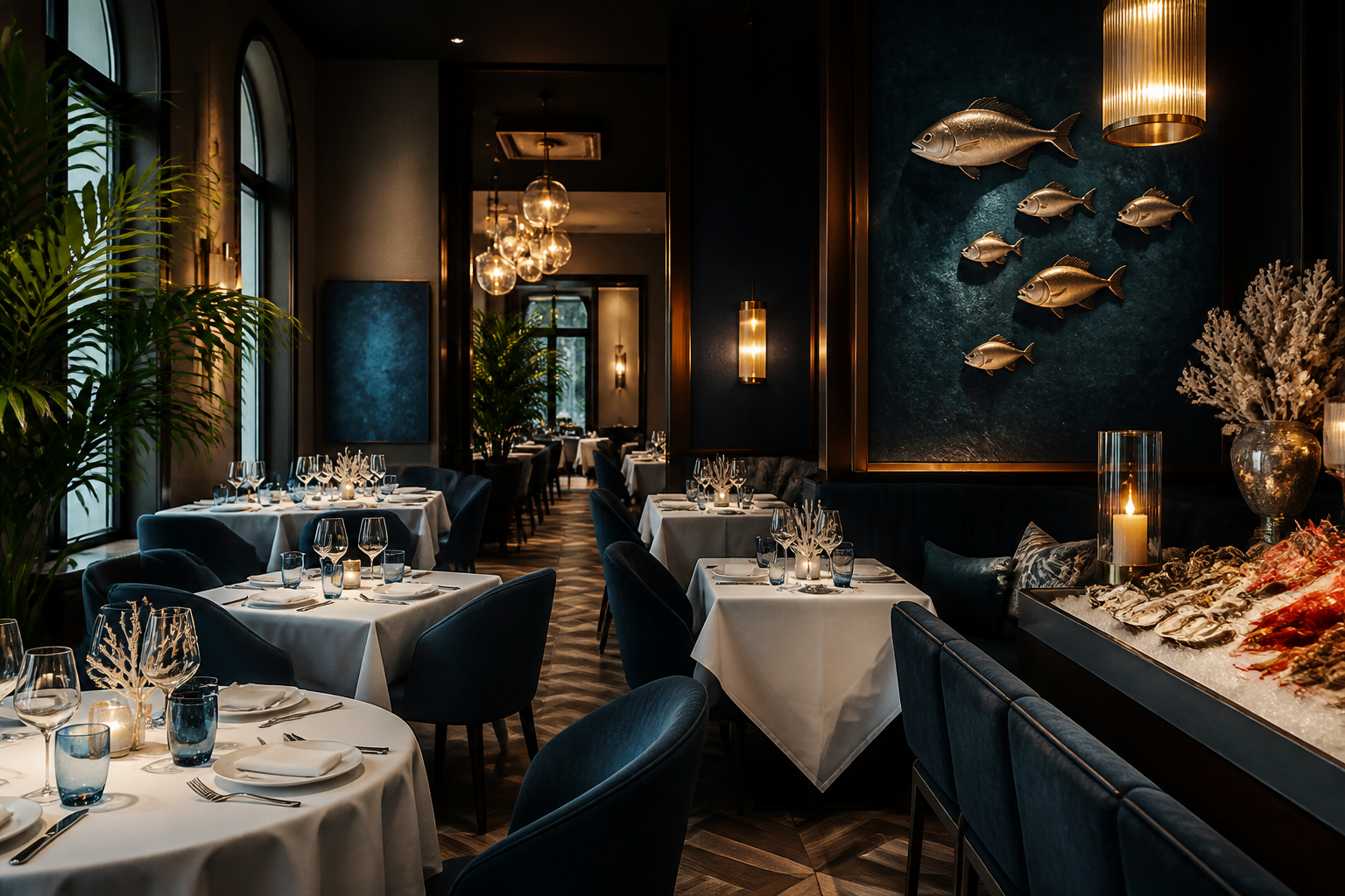 Sala da pranzo elegante di All'Origine Milano con tavoli apparecchiati