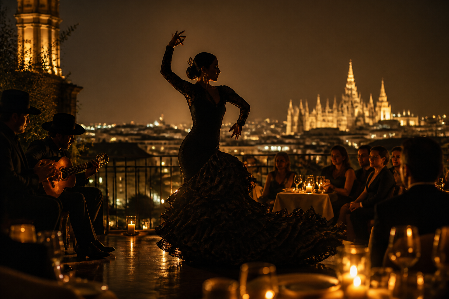 Spettacolo di flamenco al tramonto sulla terrazza esclusiva di All'Origine Milano